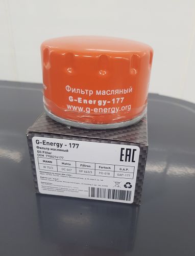 Фильтр масляный G-Energy 177/ W75/3 77 00 274 177/OC 467/OP643/3 LADA LARGUS 1.6 RENAULT Фильтр масляный G-Energy 177/ W75/3 77 00 274 177/OC 467/OP643/3 LADA LARGUS 1.6 RENAULT